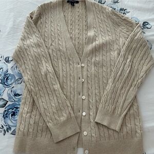 Lands' End Beige Cable Knit Cardigan